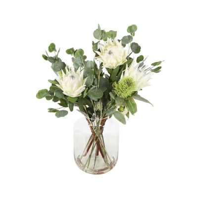 Kleo Artificial Protea & Eucalyptus Arrangement in Glass Vase