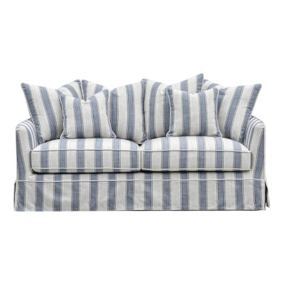 Noosa Fabric Slipcover Sofa Bed with Memory Foam Mattress, 2 Seater / King Single, Sky Blue Stripe