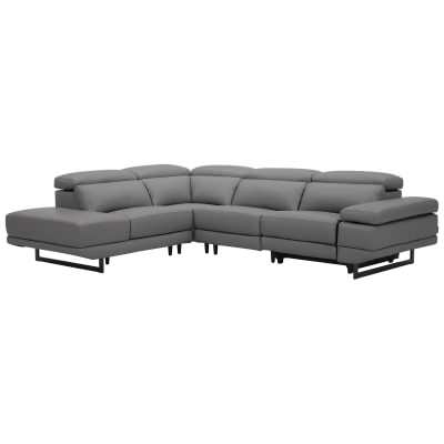 Nariol Leather Modular Corner Sofa with Electric Recliner, 3 Seater with Left Terminal, Gunmetal