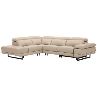 Nariol Leather Modular Corner Sofa with Electric Recliner, 3 Seater with Left Terminal, Beige