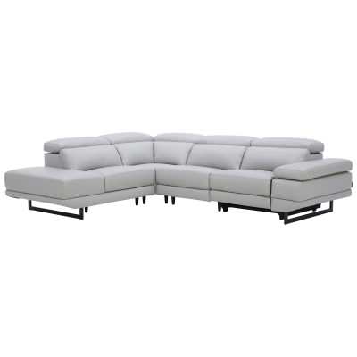 Nariol Leather Modular Corner Sofa with Electric Recliner, 3 Seater with Left Terminal, Light Grey