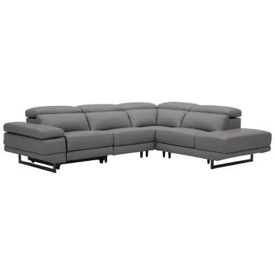 Nariol Leather Modular Corner Sofa with Electric Recliner, 3 Seater with Right Terminal, Gunmetal