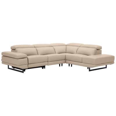 Nariol Leather Modular Corner Sofa with Electric Recliner, 3 Seater with Right Terminal, Beige