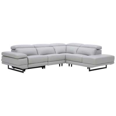 Nariol Leather Modular Corner Sofa with Electric Recliner, 3 Seater with Right Terminal, Light Grey