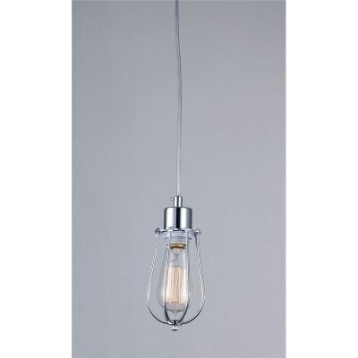 Antique Cone Shape Cage Pendant Light with Edison Style Light Bulb in Chrome