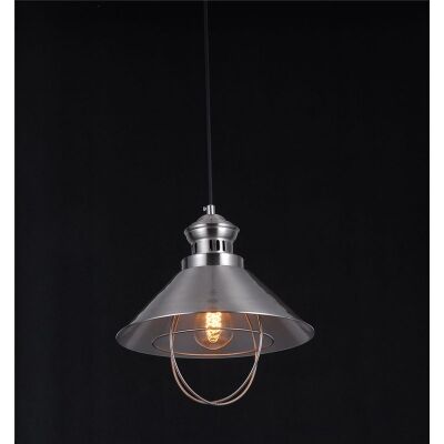 Vintage Hat Shade Pendant Light with Edison Style Light Bulb in Satin Nickle