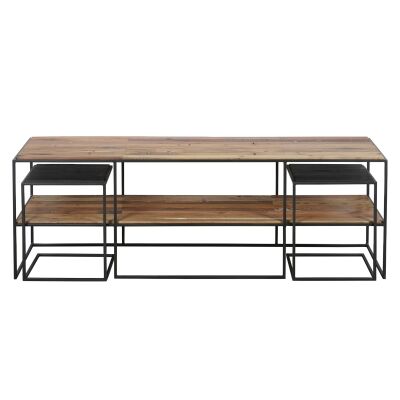 Sublime Commercial Grade Recycled Timber & Steel 3 Piece TV Unit & Side Table Set, 160cm