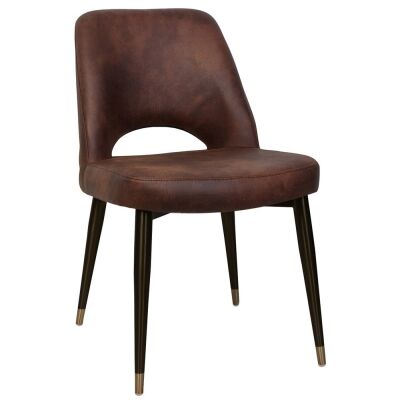 Albury Commercial Grade Eastwood Fabric Dining Chair, Slim Metal Leg, Bison / Black Brass