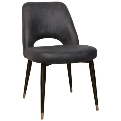 Albury Commercial Grade Eastwood Fabric Dining Chair, Slim Metal Leg, Slate / Black Brass