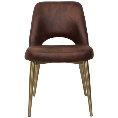 Albury Commercial Grade Eastwood Fabric Dining Chair, Slim Metal Leg, Bison / Brass
