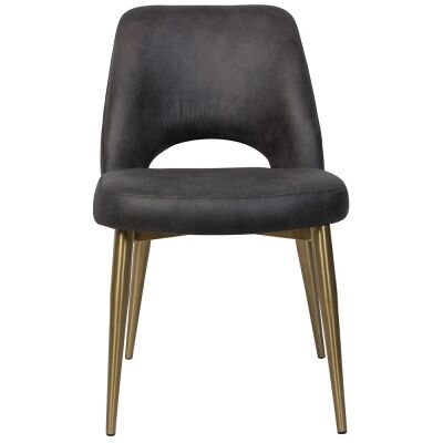 Albury Commercial Grade Eastwood Fabric Dining Chair, Slim Metal Leg, Slate / Brass