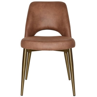 Albury Commercial Grade Eastwood Fabric Dining Chair, Slim Metal Leg, Tan / Brass