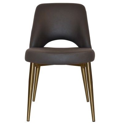 Albury Commercial Grade Pelle / Benito Fabric Dining Chair, Slim Metal Leg, Java / Brass