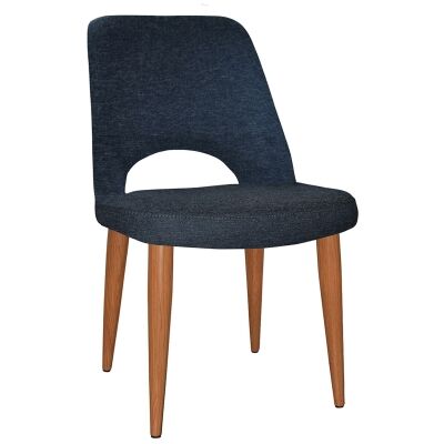 Albury Commercial Grade Gravity Fabric Dining Chair, Metal Leg, Navy / Light Oak