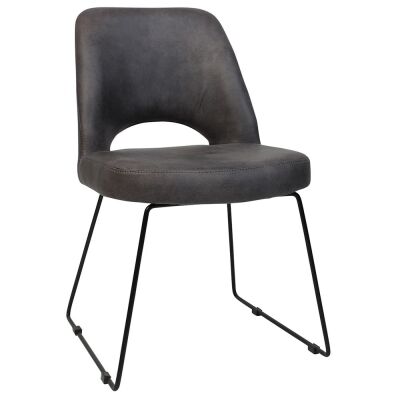Albury Commercial Grade Eastwood Fabric Dining Chair, Metal Sled Leg, Slate / Black