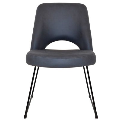 Albury Commercial Grade Pelle / Benito Fabric Dining Chair, Metal Sled Leg, Navy / Black