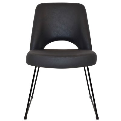 Albury Commercial Grade Pelle / Benito Fabric Dining Chair, Metal Sled Leg, Onyx / Black