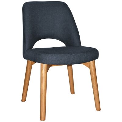 Albury Commercial Grade Gravity Fabric Dining Chair, Timber Leg, Navy / Light Oak