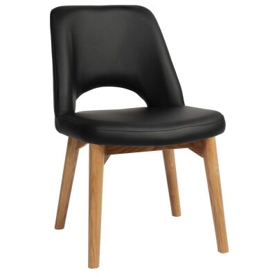 Albury Commercial Grade Vinyl Dining Chair, Timber Leg, Black / Light Oak