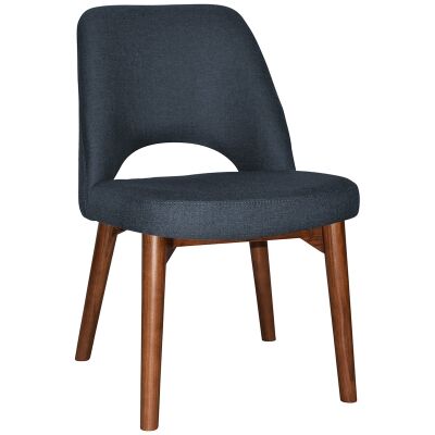 Albury Commercial Grade Gravity Fabric Dining Chair, Timber Leg, Navy / Light Walnut