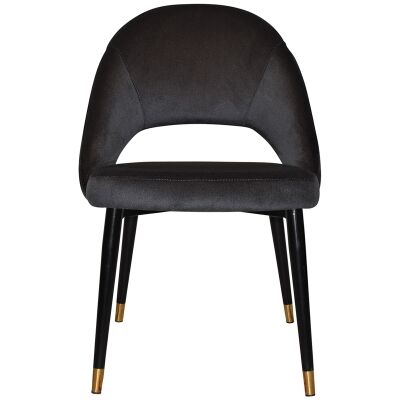 Chevron Commercial Grade Regis Fabric Dining Chair, Slim Metal Leg, Charcoal / Black Brass