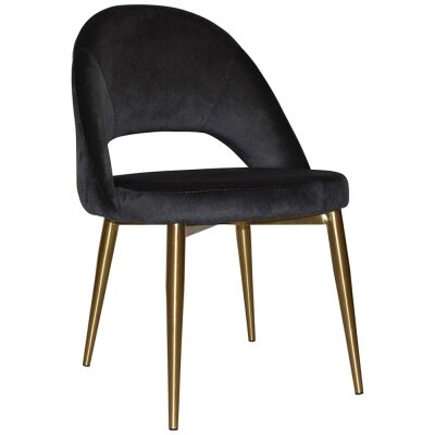 Chevron Commercial Grade Regis Fabric Dining Chair, Slim Metal Leg, Charcoal / Brass