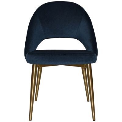 Chevron Commercial Grade Regis Fabric Dining Chair, Slim Metal Leg, Navy / Brass