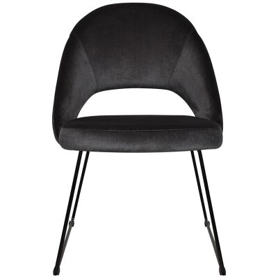 Chevron Commercial Grade Regis Fabric Dining Chair, Sled Leg, Charcoal / Black