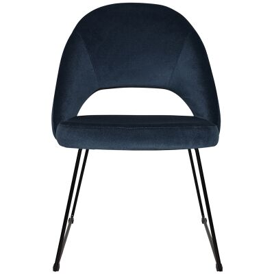 Chevron Commercial Grade Regis Fabric Dining Chair, Sled Leg, Navy / Black