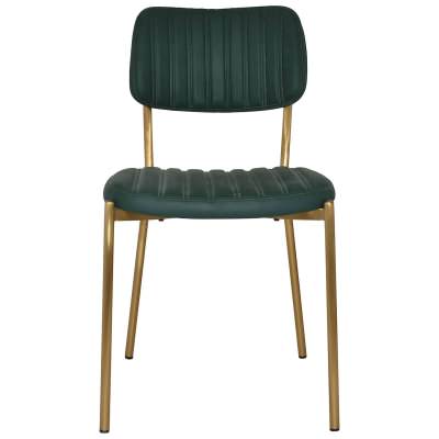 Kansas Commercial Grade Vinyl & Stainess Steel Dining Chair, Forest Green / Brass