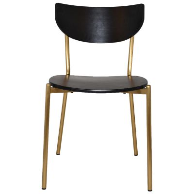 Marco Commercial Grade Stainess Steel Dining Chair, Timber Seat, Black / Brass