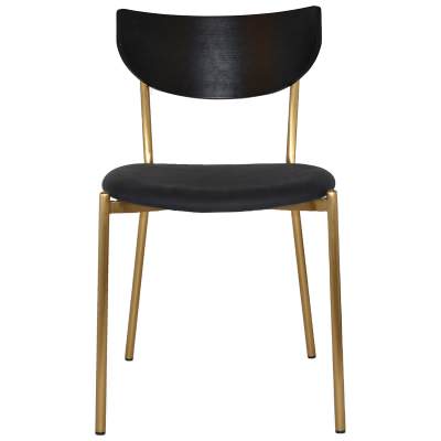 Marco Commercial Grade Stainess Steel Dining Chair, Vinyl Seat, Black / Brass