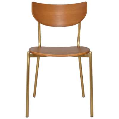 Marco Commercial Grade Stainess Steel Dining Chair, Timber Seat, Light Oak / Brass