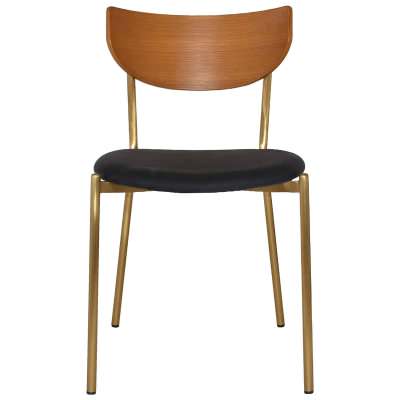Marco Commercial Grade Stainess Steel Dining Chair, Vinyl Seat, Light Oak / Brass