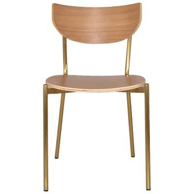 Marco Commercial Grade Stainess Steel Dining Chair, Timber Seat, Natural / Brass