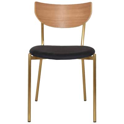 Marco Commercial Grade Stainess Steel Dining Chair, Vinyl Seat, Natural / Brass