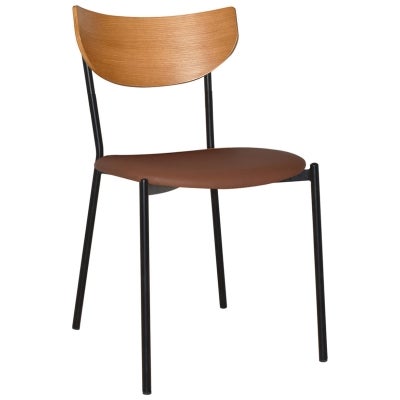 Marco Commercial Grade Steel Dining Chair, Vinyl Seat, Light Oak / Black / Tan