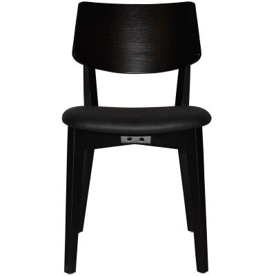 Phoenix Commercial Grade Oak Timber Dining Chair, Vinyl Seat, Black / Black