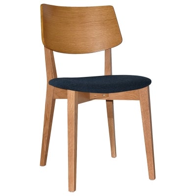 Phoenix Commercial Grade Timber Dining Chair, Timber Back & Gravity Fabric Seat, Light Oak / Navy