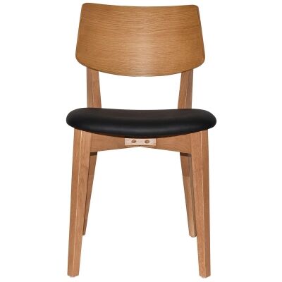 Phoenix Commercial Grade Oak Timber Dining Chair, Vinyl Seat, Black / Light Oak