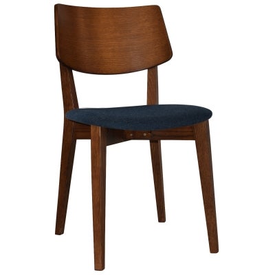 Phoenix Commercial Grade Timber Dining Chair, Timber Back & Gravity Fabric Seat, Light Walnut / Navy