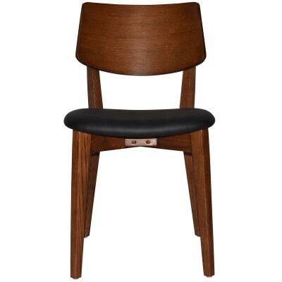 Phoenix Commercial Grade Oak Timber Dining Chair, Vinyl Seat, Black / Light Walnut
