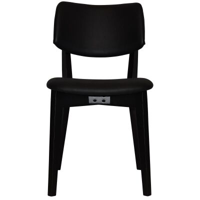 Phoenix Commercial Grade Oak Timber Dining Chair, Vinyle Seat & Back, Black / Black