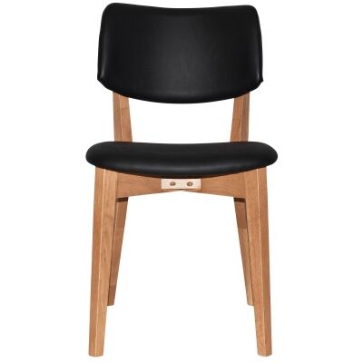 Phoenix Commercial Grade Oak Timber Dining Chair, Vinyle Seat & Back, Black / Light Oak