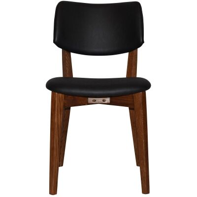 Phoenix Commercial Grade Oak Timber Dining Chair, Vinyle Seat & Back, Black / Light Walnut
