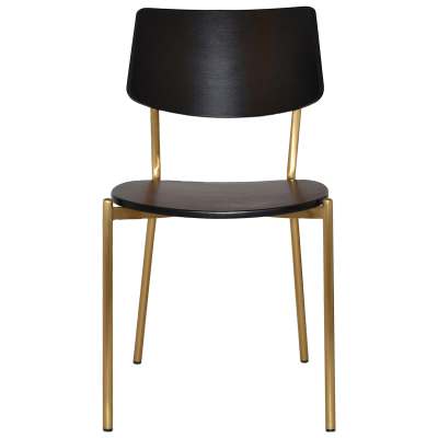Texas Commercial Grade Stainless Steel Dining Chair, Timber Back & Seat, Black / Brass