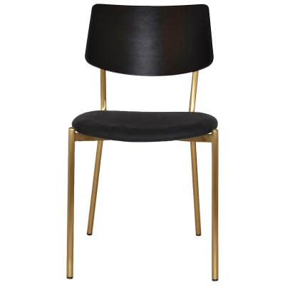 Texas Commercial Grade Stainless Steel Dining Chair, Timber Back & Vinyl Seat, Black / Brass