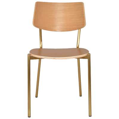 Texas Commercial Grade Stainless Steel Dining Chair, Timber Back & Seat, Natural / Brass