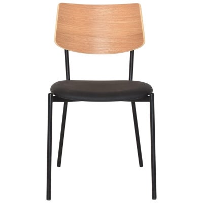 Texas Commercial Grade Steel Dining Chair, Timber Back & Vinyl Seat, Natural / Black
