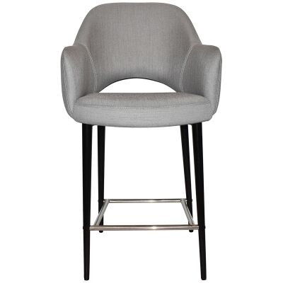 Albury Commercial Grade Gravity Fabric Counter Stool with Arm, Metal Leg, Steel / Black